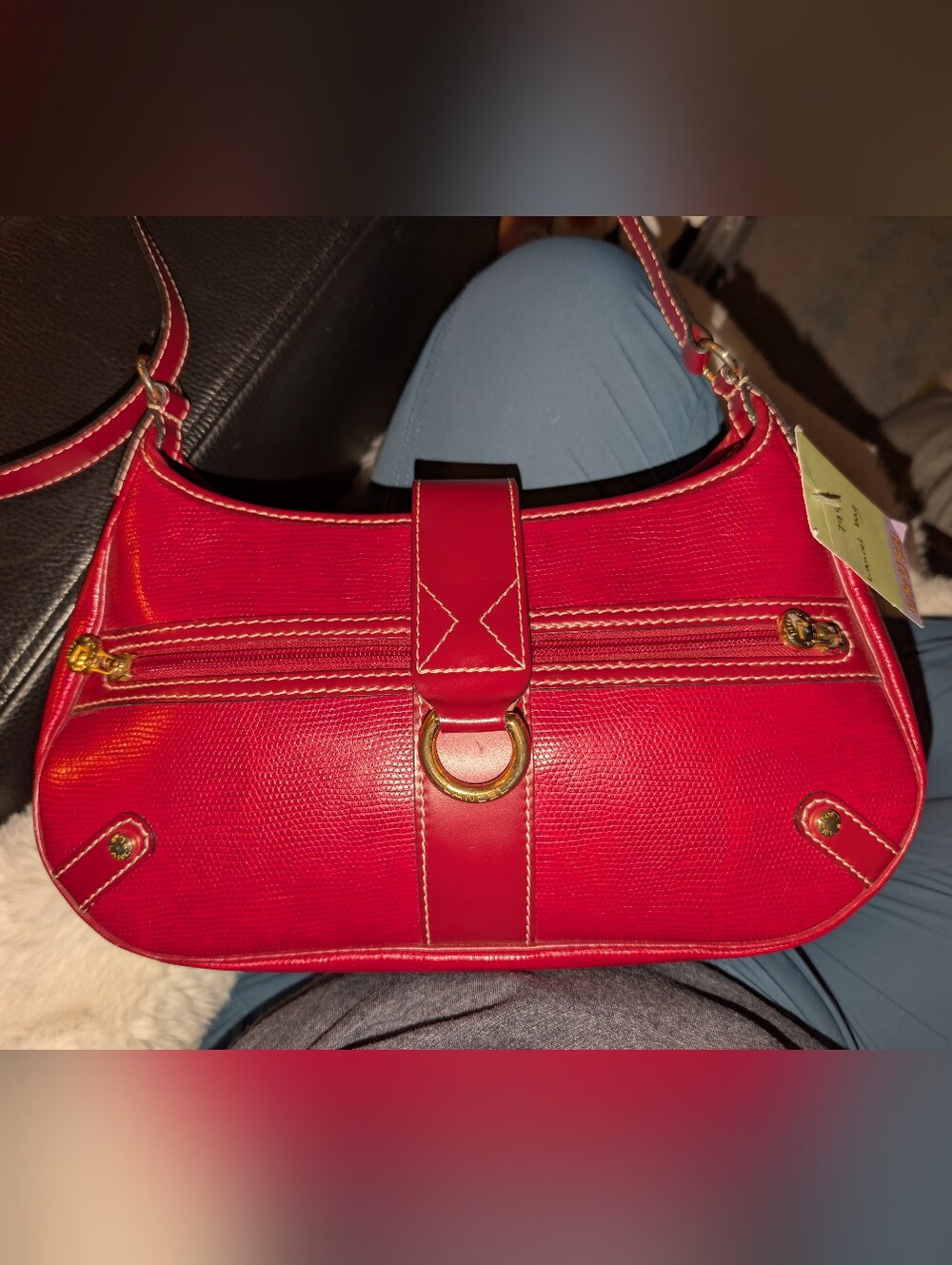 💄✨VEUC RARE Auth Lancel Lizard Skin Selleria Hobo Red Shoulder Bag